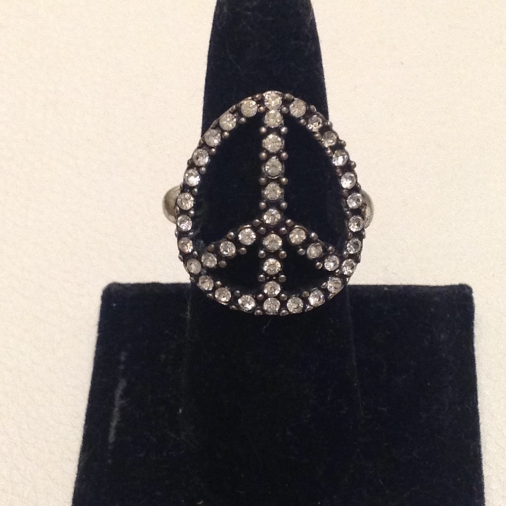 Lucky Brand Peace Sign Ring sz 6.5-8